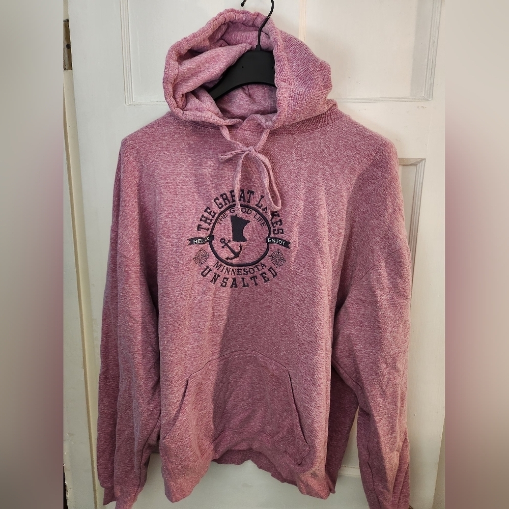 District Perfect  Pullover Hoodie in a red frost color with a "The Great Lakes"